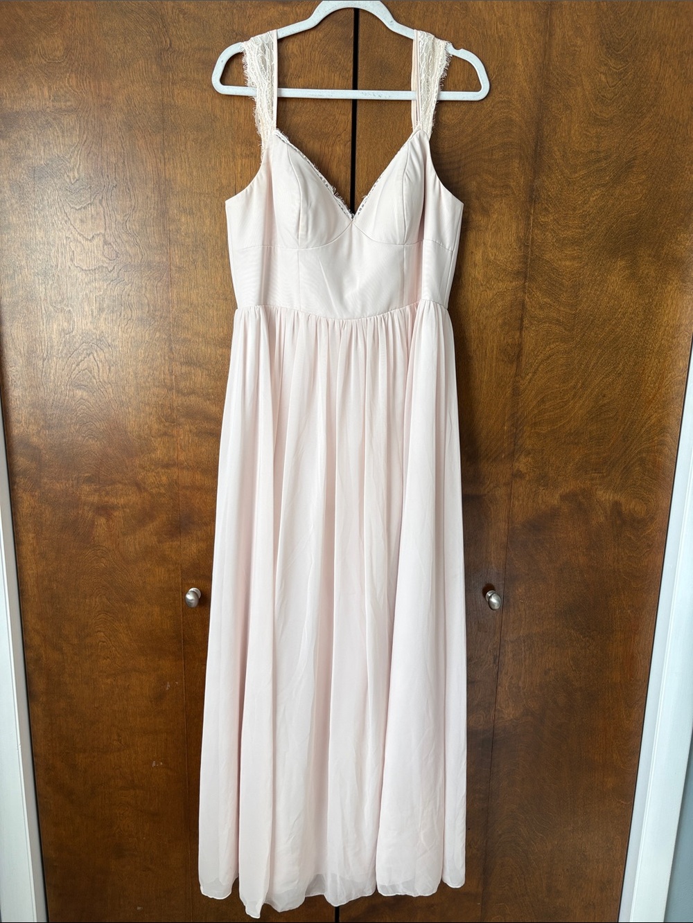 Azazie Soft Blush Lace Strap chiffon bridesmaid dress